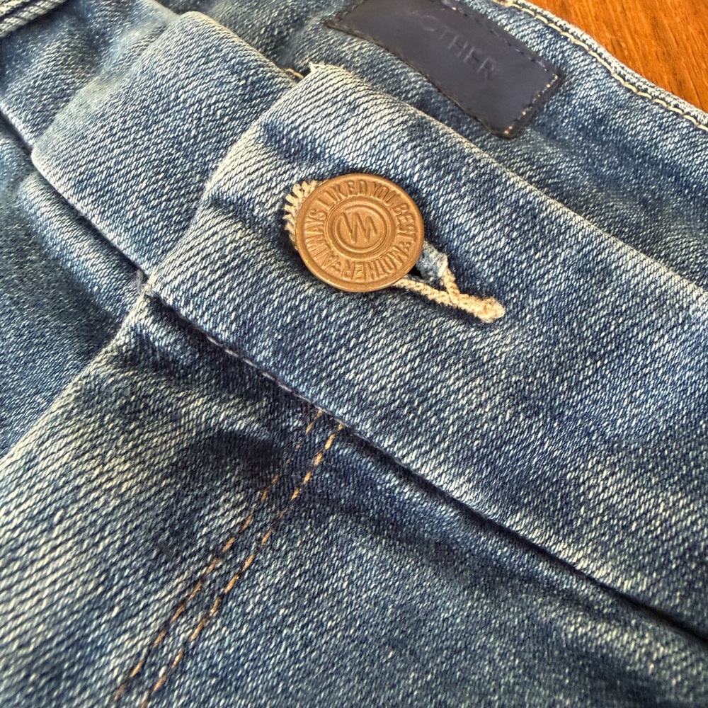 Mother Raw-Hem Straight-Leg Blue Denim Jeans - Picture 7 of 9